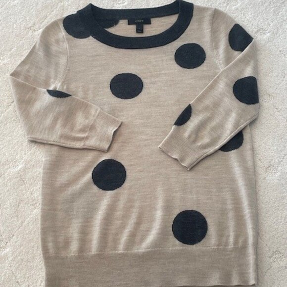 J Crew Tan & Gray Polka Dot Crewneck Sweater – SZ XS - Picture 4 of 5